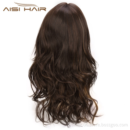 Aisi Hair Long Wavy Brown Bang Wig Heat Resistant Synthetic Hair Wig For Black White Women Fashion Cosplay Christmas Wigs